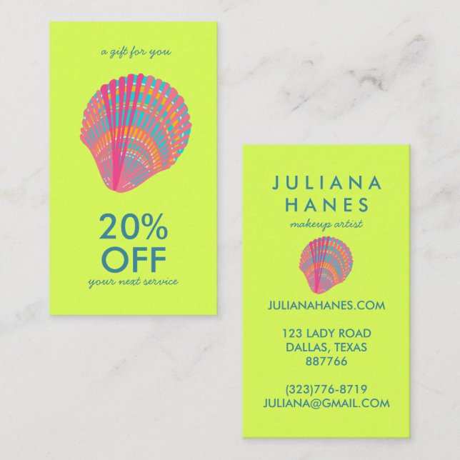 Seashell Chic Minimalist Beachy  Colorful   Discount Card (Front/Back)