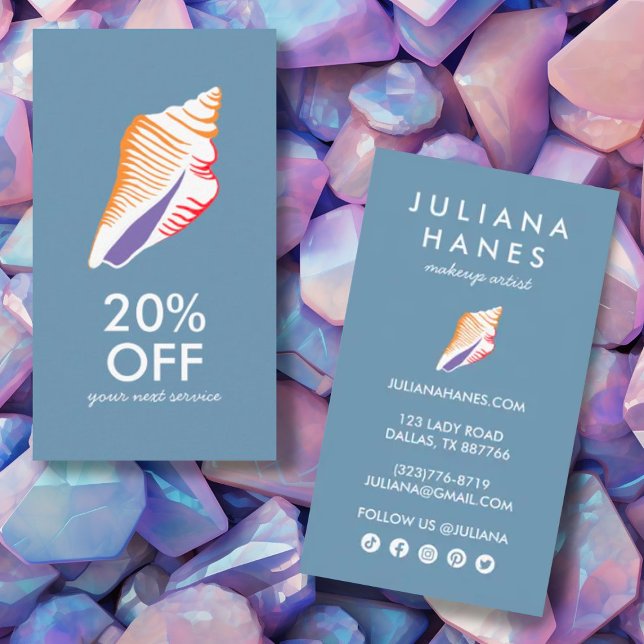 Seashell Chic Minimalist Beachy  Social Icons Discount Card (Creator Uploaded)