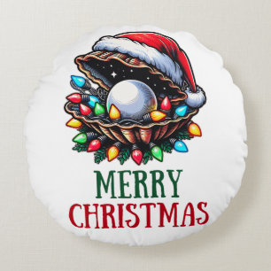 Seashell Clam Shell Beach Christmas Hat Xmas Round Pillow
