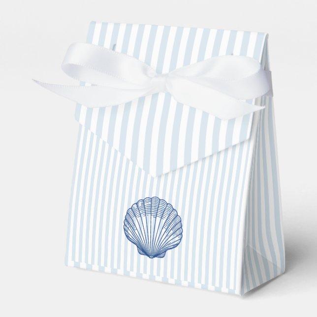 Seashell Clamshell Blue Stripe Preppy Favor Boxes (Front Side)