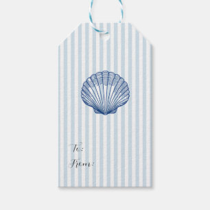 Seashell Clamshell Nautical Blue Stripe Coastal Gift Tags