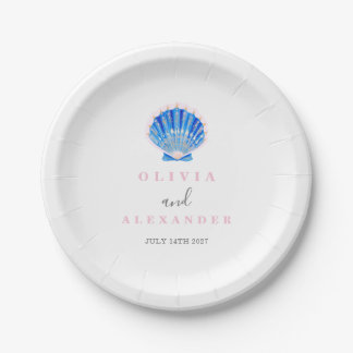 Seashell coastal beach wedding paper plates