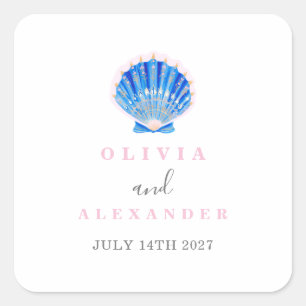 Seashell coastal beach wedding square sticker