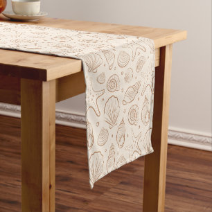 Seashell Coastal Nautical Boho Beach Neutral Cream Short Table Runner