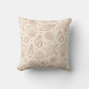 Seashell Coastal Nautical Boho Beach Neutral Cream Throw Pillow