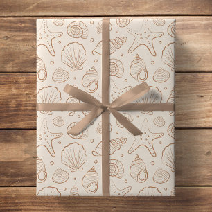 Seashell Coastal Nautical Boho Beach Neutral Cream Wrapping Paper