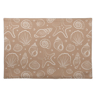 Seashell Coastal Nautical Boho Beach Neutral Tan Cloth Placemat