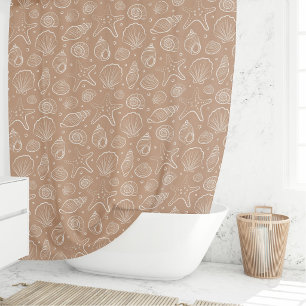 Seashell Coastal Nautical Boho Beach Neutral Tan Shower Curtain