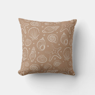 Seashell Coastal Nautical Boho Beach Neutral Tan Throw Pillow