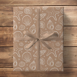 Seashell Coastal Nautical Boho Beach Neutral Tan Wrapping Paper