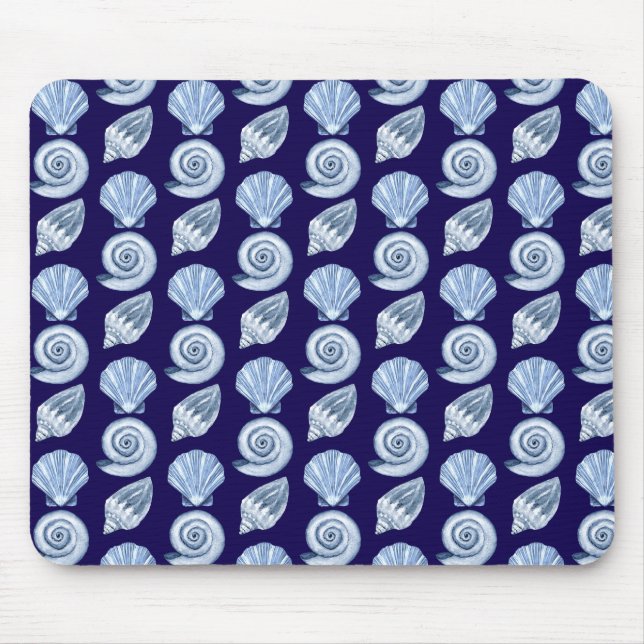 Seashell coastal nautical ocean blue mouse pad (Front)