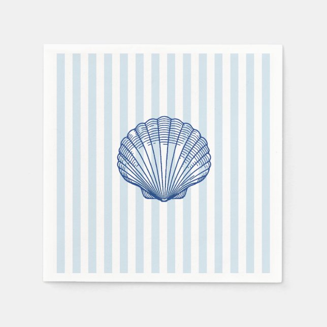 Seashell Coastal Painting Nautical Stripe  Napkins (Front)