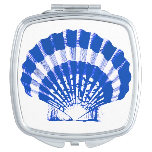 Seashell _ cobalt blue and white compact mirror