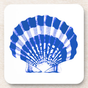 Seashell - cobalt blue and white drink coaster