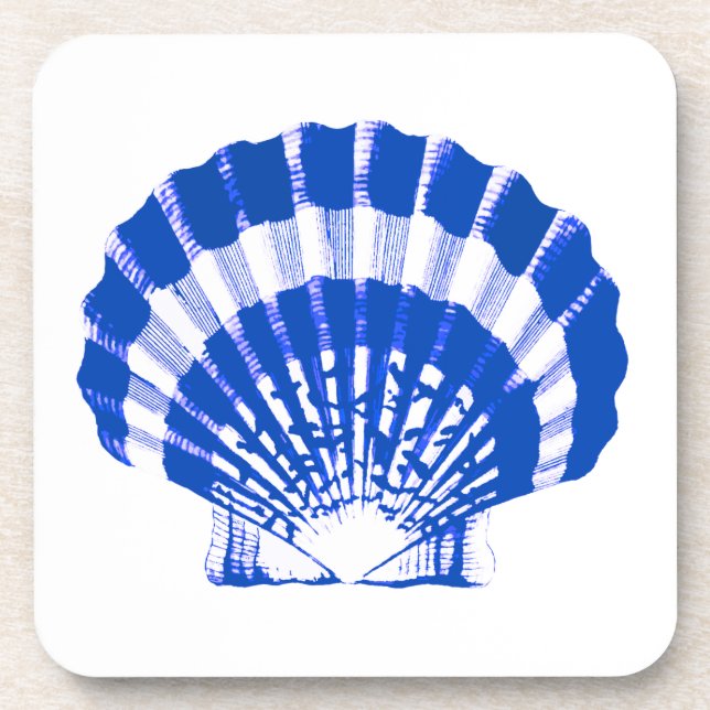 Seashell - cobalt blue and white drink coaster (Front)