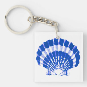 Seashell - cobalt blue and white keychain