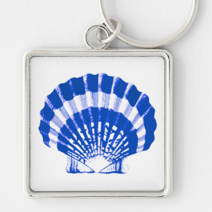 Seashell - cobalt blue and white keychain