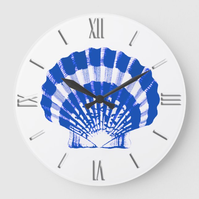 Seashell - cobalt blue and white large clock (Front)