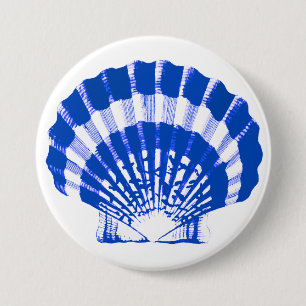 Seashell - cobalt blue and white pinback button