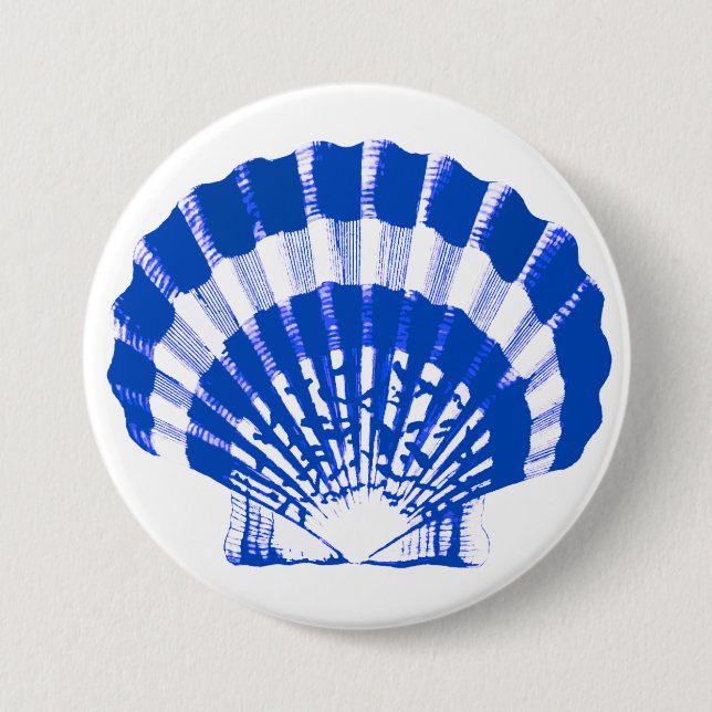 Seashell - cobalt blue and white pinback button (Front)