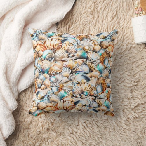 Seashell collage coastal nautical destination chic throw pillow