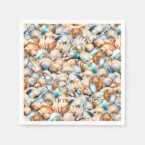 Seashell collage diamond scallop shell chic napkins