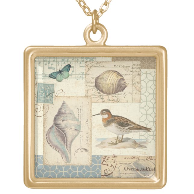 Seashell Collage Gold Plated Necklace (Front)