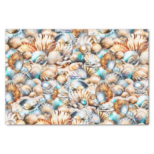 Seashell collage tropical iridescent nautical chic tissue paper