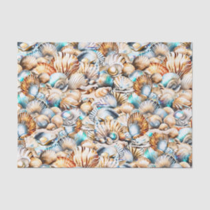 Seashell collage tropical iridescent nautical chic tissue paper