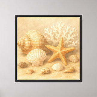 Seashell Collection Display – Coastal Still Life Canvas Print