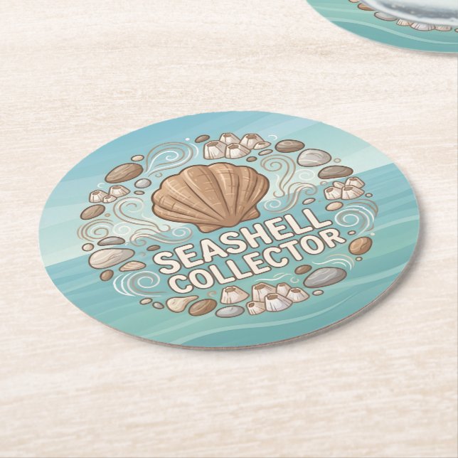 Seashell Collector Round Paper Coaster (Angled)