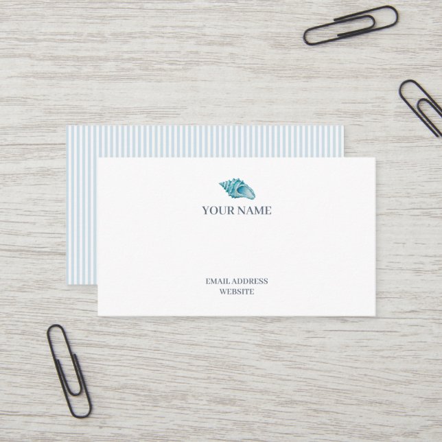 Seashell Conch Shell Blue Stripe Business Card (Front/Back In Situ)