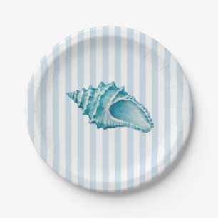 Seashell Conch Shell Painting Nautical Stripe Paper Plates