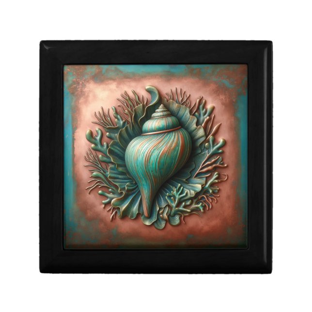 Seashell Copper and Patina Beach House Gift Box (Front)