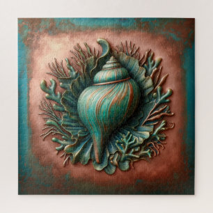 Seashell Copper and Patina Beach House Jigsaw Puzzle