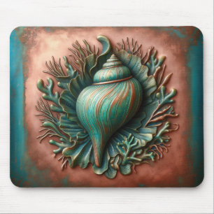 Seashell Copper and Patina Beach House Mouse Pad