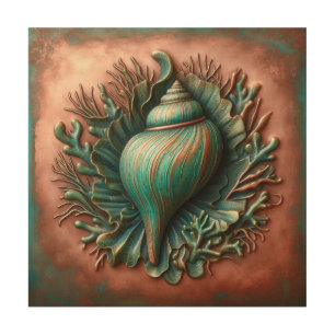 Seashell Copper and Patina Beach House Wood Wall Art