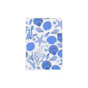 Seashell Coral Blue White Ocean Beach Passport Holder