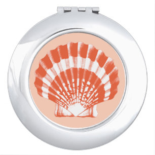 Seashell - coral orange and white compact mirror
