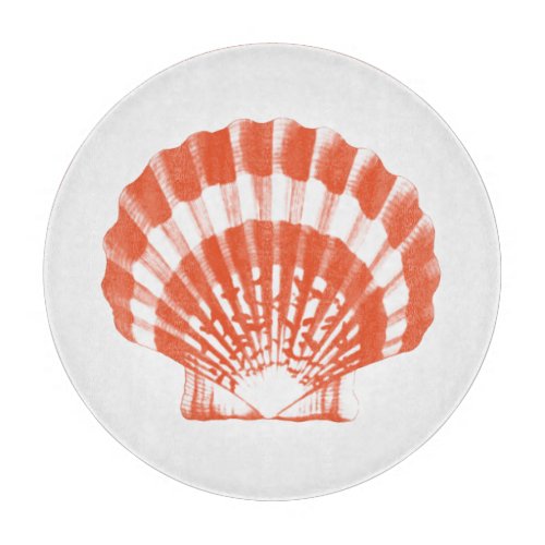 Seashell _ coral orange and white cutting board