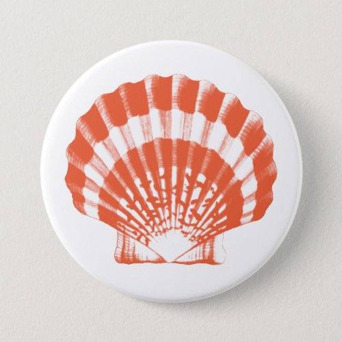 Seashell _ coral orange and white pinback button