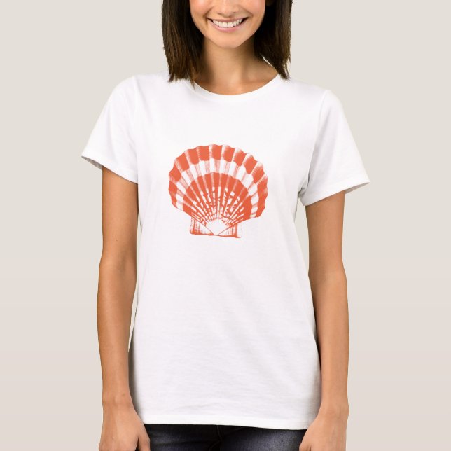 Seashell - coral orange and white T-Shirt (Front)