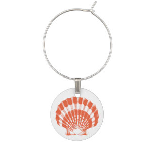 Seashell - coral orange and white wine charm