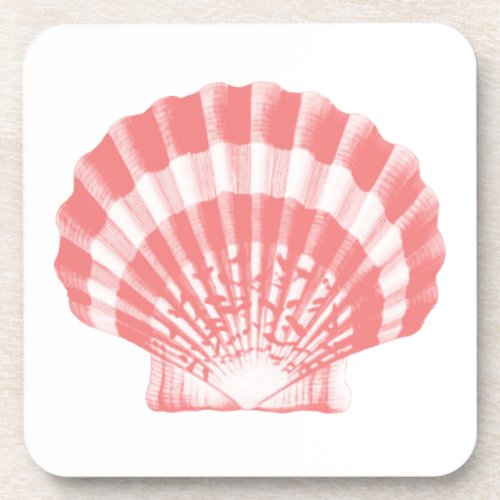 Seashell _ coral pink and white beverage coaster