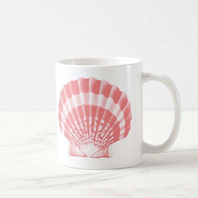 Seashell - coral pink and white coffee mug (Right)