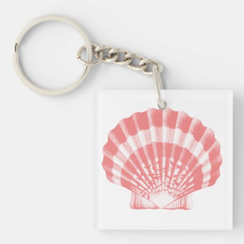Seashell _ coral pink and white keychain