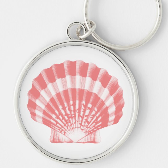 Seashell - coral pink and white keychain (Front)