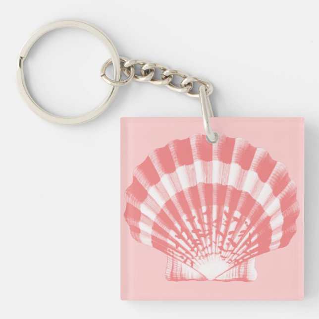 Seashell - coral pink and white keychain (Front)