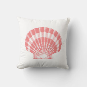 Seashell - coral pink and white throw pillow