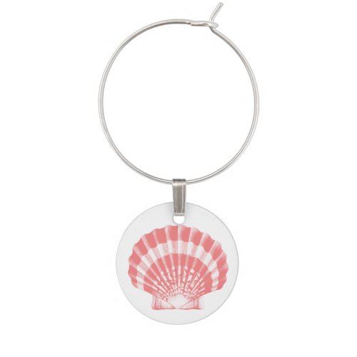 Seashell _ coral pink and white wine glass charm